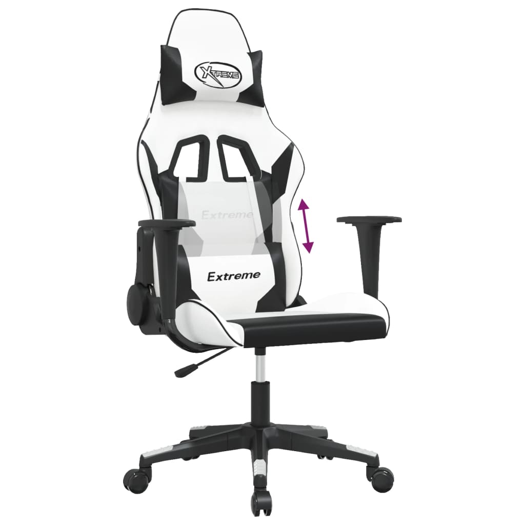 Cadeira de jogos e couro de massagem branca e preta