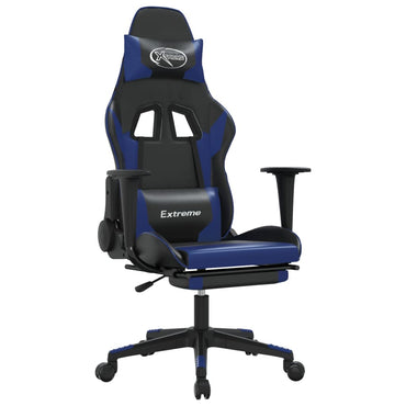 Chaise de Gaming & massage et repose-pied Noir et bleu Similicuir