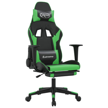 Chaise de Gaming & massage et repose-pied Noir et vert Similicuir