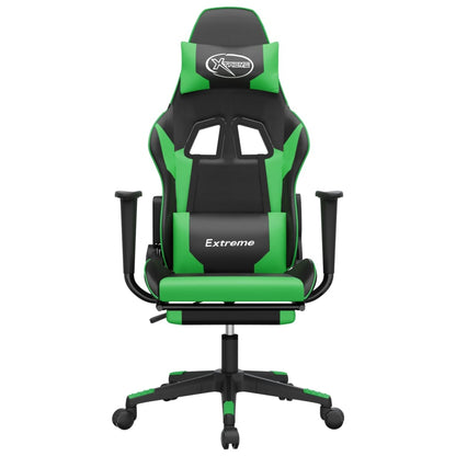 Cadeira de jogos e massagem e apoios de pés pretos e verdes
