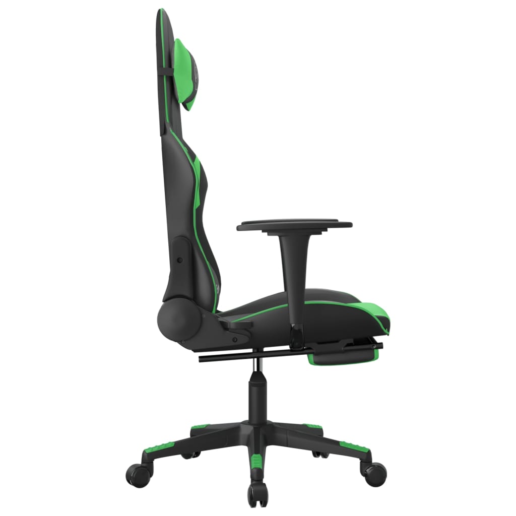 Cadeira de jogos e massagem e apoios de pés pretos e verdes