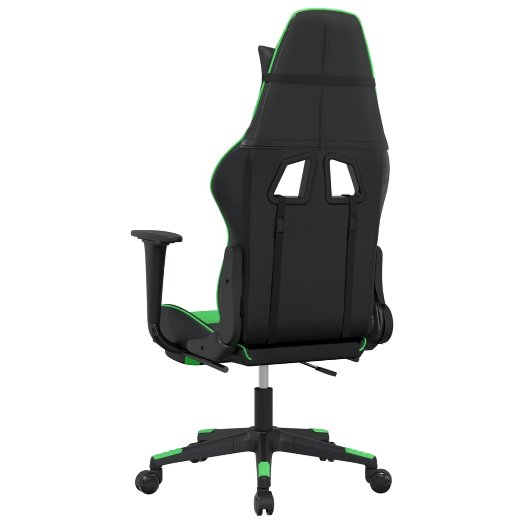 Cadeira de jogos e massagem e apoios de pés pretos e verdes