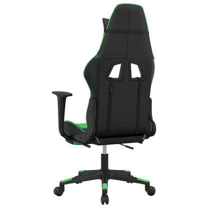 Cadeira de jogos e massagem e apoios de pés pretos e verdes