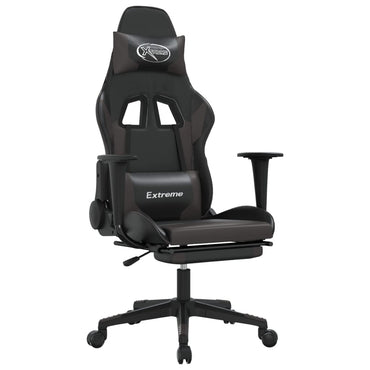 Chaise de Gaming & massage et repose-pied Noir et gris Similicuir