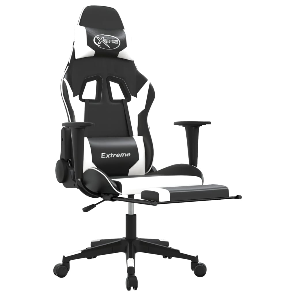Cadeira de jogos e massagem e apoios de pés pretos pretos