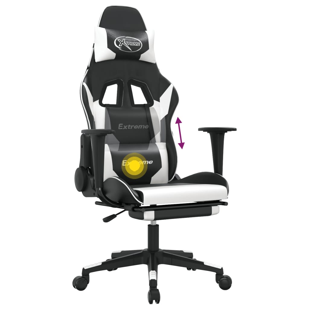 Cadeira de jogos e massagem e apoios de pés pretos pretos
