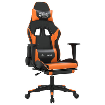 Chaise de Gaming & massage et repose-pied Noir orange Similicuir