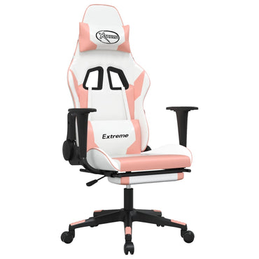 Gaming- und Massagestuhl mit weißen rosa weißen Fußstützen