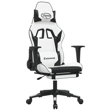 Gaming- und Massagestuhl mit schwarzen weißen Fußstützen
