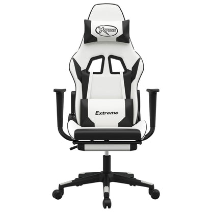Gaming- und Massagestuhl mit schwarzen weißen Fußstützen