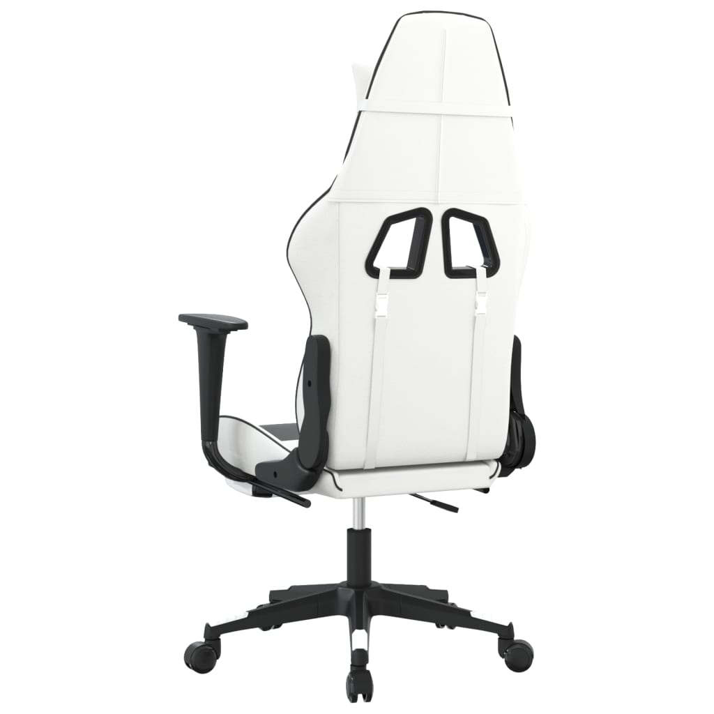 Gaming- und Massagestuhl mit schwarzen weißen Fußstützen