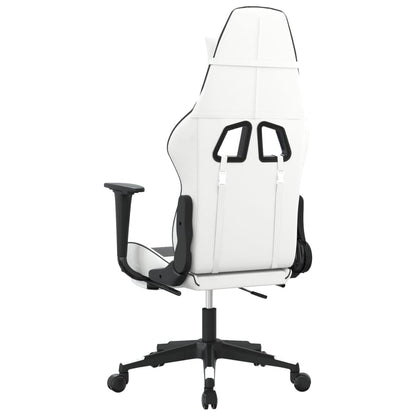 Gaming- und Massagestuhl mit schwarzen weißen Fußstützen