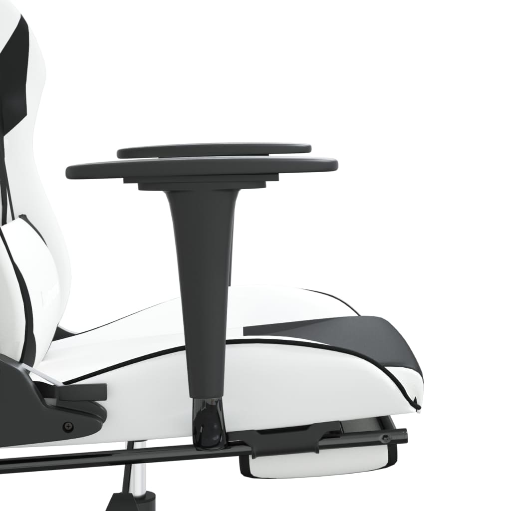 Gaming- und Massagestuhl mit schwarzen weißen Fußstützen