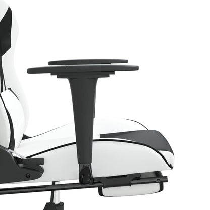 Gaming- und Massagestuhl mit schwarzen weißen Fußstützen