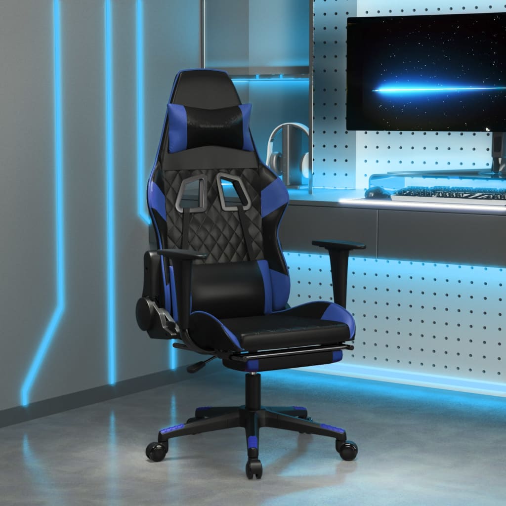 Cadeira de jogos e massagem e preto e imitação do pé azul