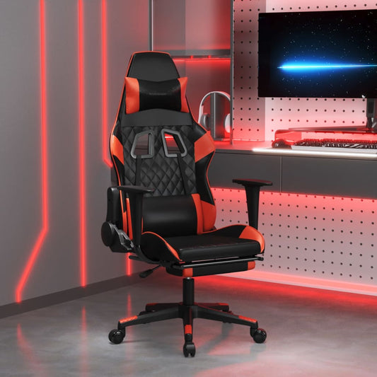 Gaming- und Massagestuhl mit schwarzen und roten Fußstützen