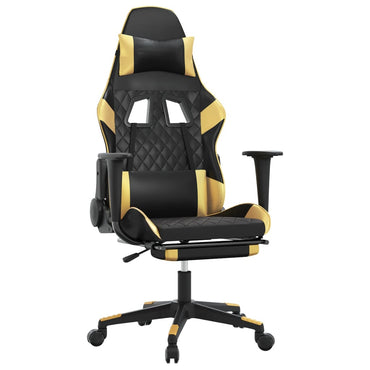 Gaming- und Massagestuhl mit schwarzen und goldenen Fußstützen