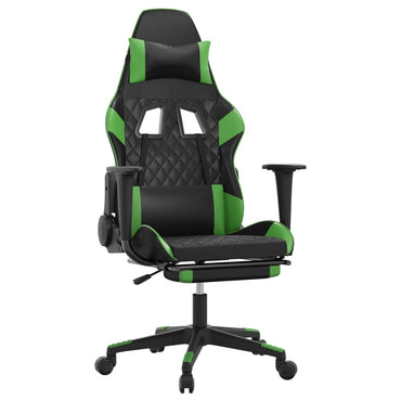 Chaise de Gaming & massage avec repose-pied Noir & Vert Similicuir