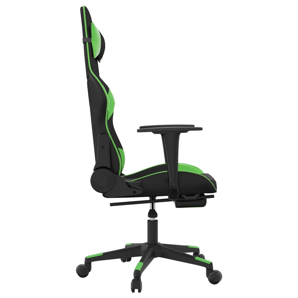 Cadeira de jogos e massagem com apoios de pés pretos e verdes
