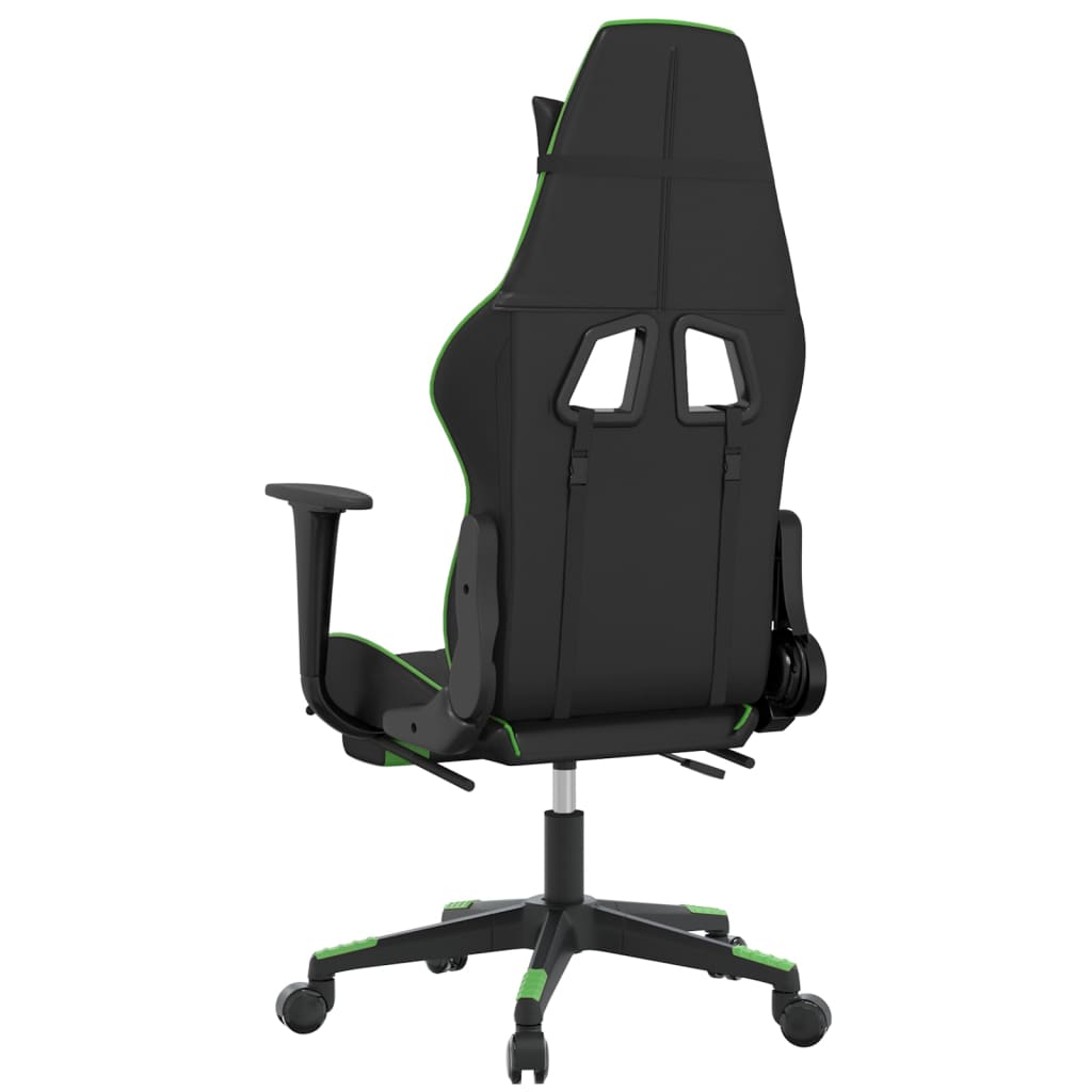 Cadeira de jogos e massagem com apoios de pés pretos e verdes