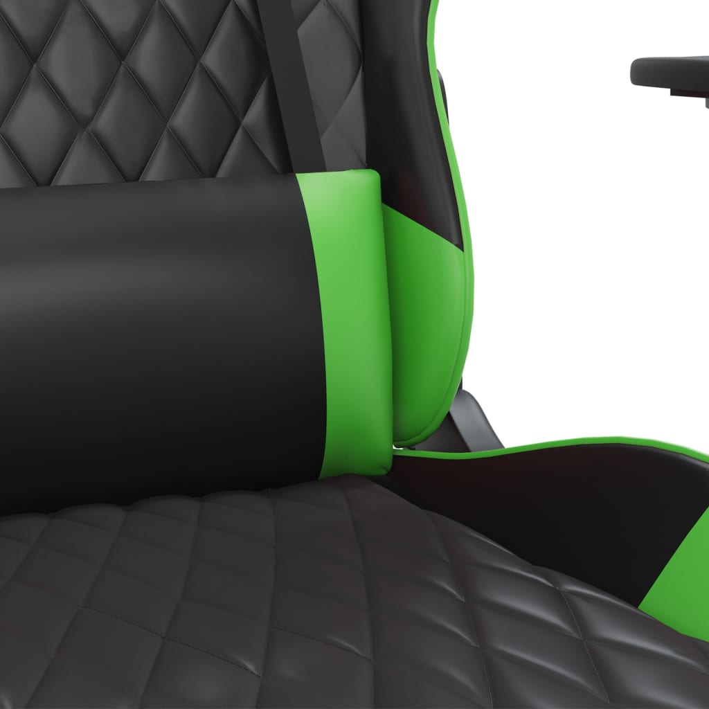 Cadeira de jogos e massagem com apoios de pés pretos e verdes