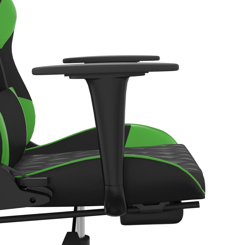 Cadeira de jogos e massagem com apoios de pés pretos e verdes