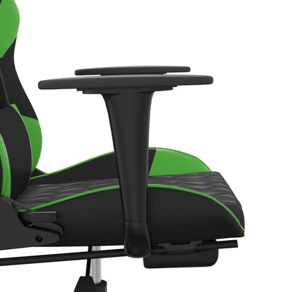 Cadeira de jogos e massagem com apoios de pés pretos e verdes