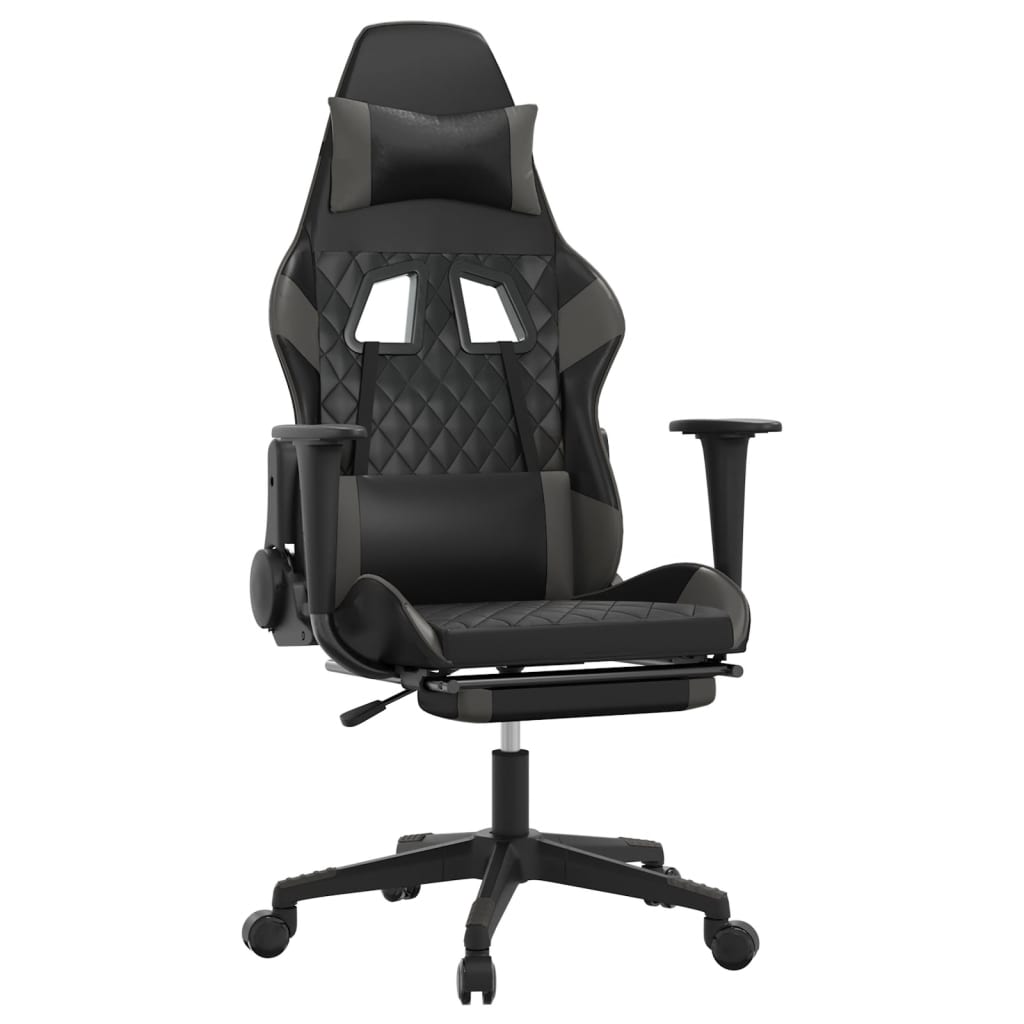 Chaise de Gaming & massage avec repose-pied Noir & Gris Similicuir