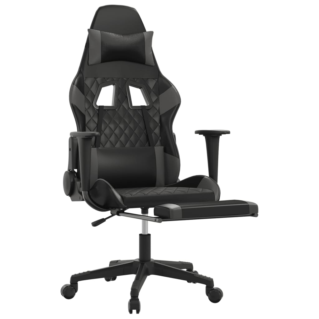 Chaise de Gaming & massage avec repose-pied Noir & Gris Similicuir