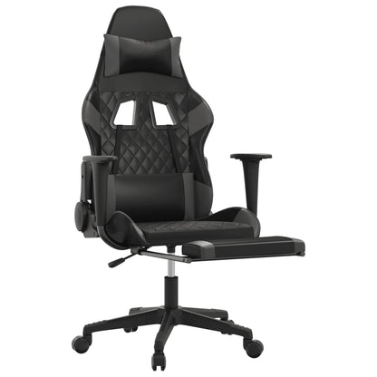 Chaise de Gaming & massage avec repose-pied Noir & Gris Similicuir