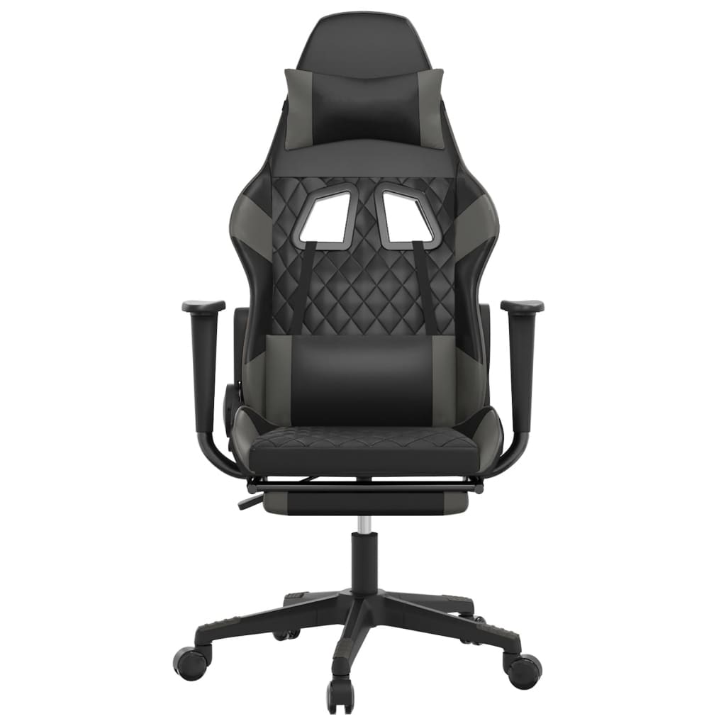 Chaise de Gaming & massage avec repose-pied Noir & Gris Similicuir