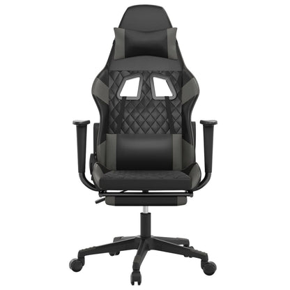 Chaise de Gaming & massage avec repose-pied Noir & Gris Similicuir