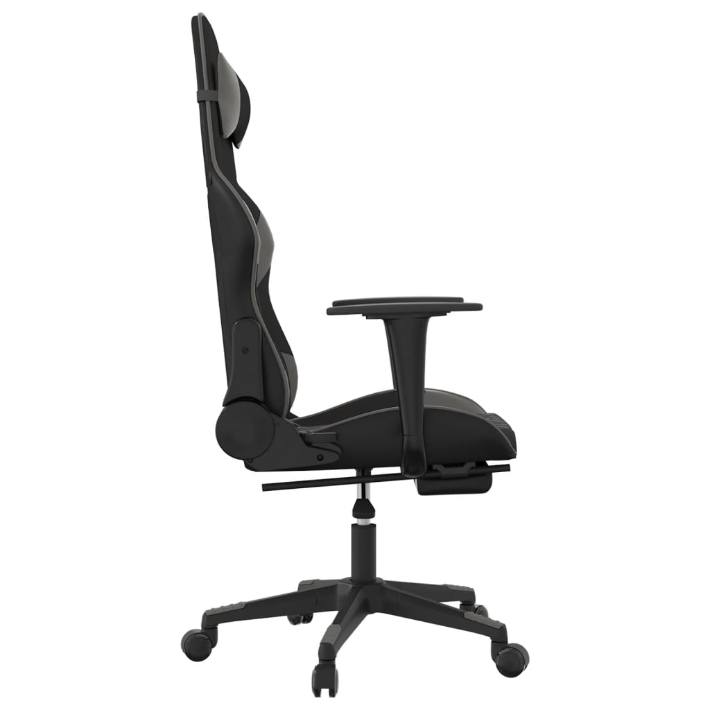 Chaise de Gaming & massage avec repose-pied Noir & Gris Similicuir