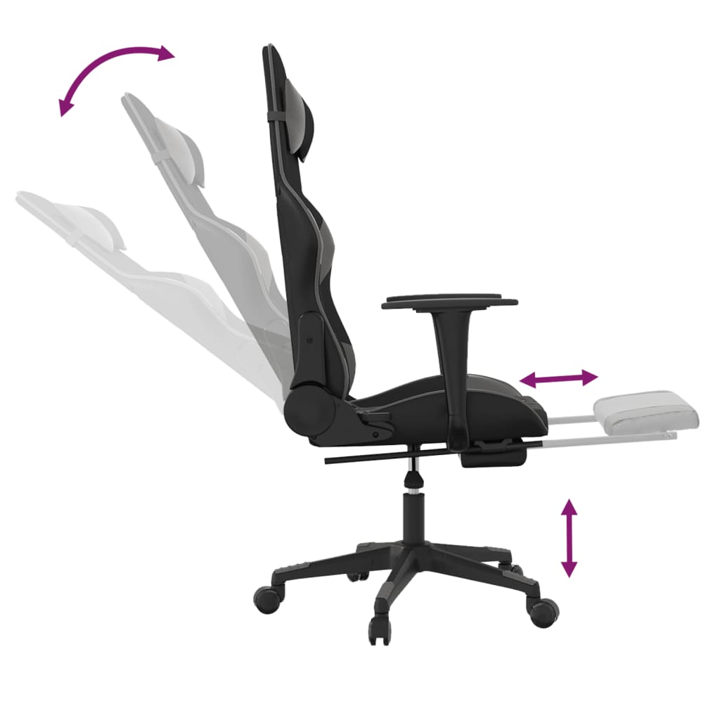 Chaise de Gaming & massage avec repose-pied Noir & Gris Similicuir