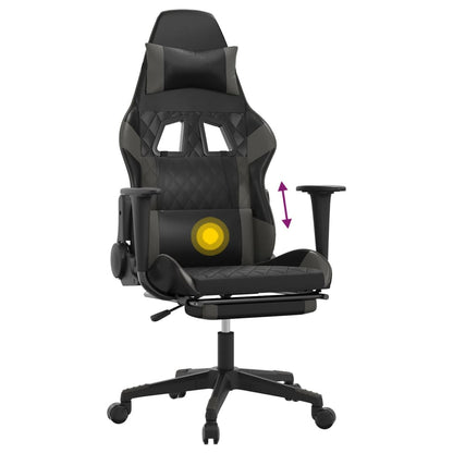 Chaise de Gaming & massage avec repose-pied Noir & Gris Similicuir
