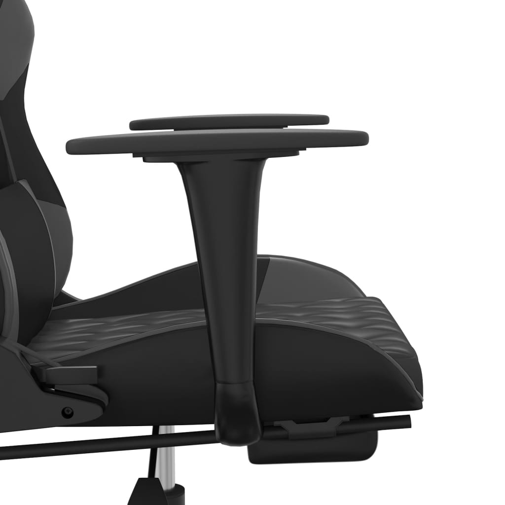 Chaise de Gaming & massage avec repose-pied Noir & Gris Similicuir