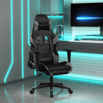 Chaise de Gaming & massage avec repose-pied Noir & Gris Similicuir