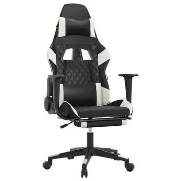 Gaming- und Massagestuhl mit schwarzen und weißen Fußstützen