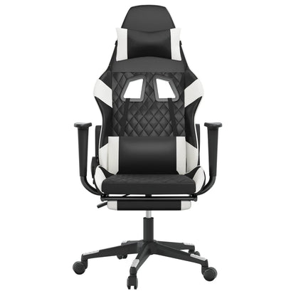 Gaming- und Massagestuhl mit schwarzen und weißen Fußstützen