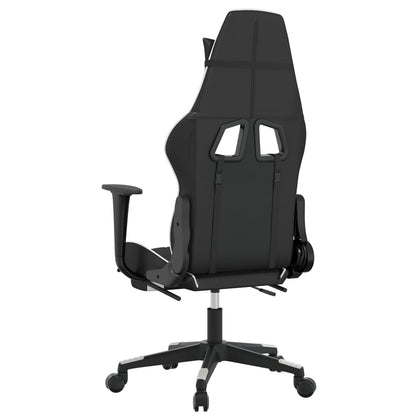 Gaming- und Massagestuhl mit schwarzen und weißen Fußstützen
