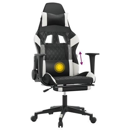 Gaming- und Massagestuhl mit schwarzen und weißen Fußstützen