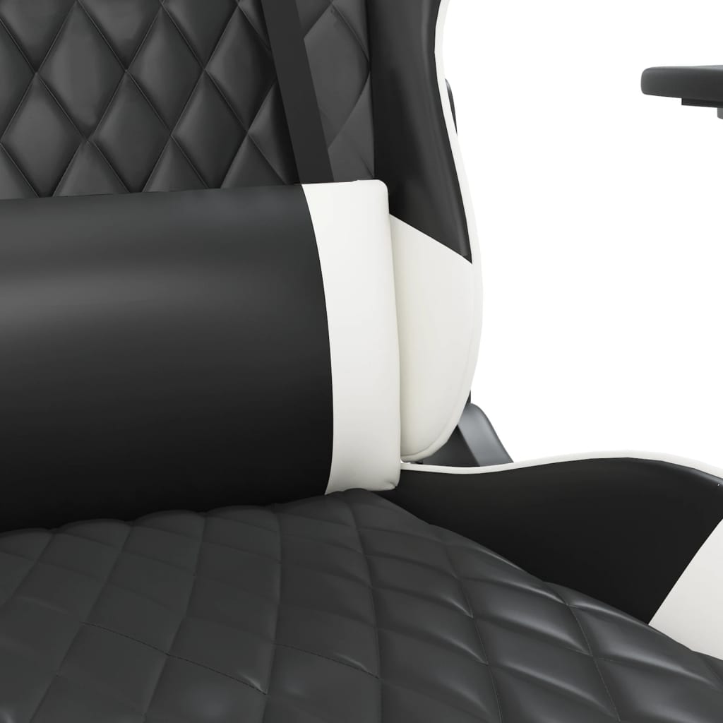 Gaming- und Massagestuhl mit schwarzen und weißen Fußstützen
