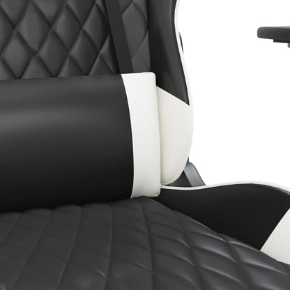 Gaming- und Massagestuhl mit schwarzen und weißen Fußstützen