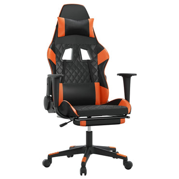 Chaise de Gaming & massage et repose-pied Noir & Orange Similicuir