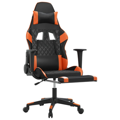 Cadeira de jogos e massagem e apoios de pés pretos e laranja