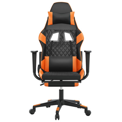 Cadeira de jogos e massagem e apoios de pés pretos e laranja
