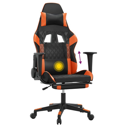 Cadeira de jogos e massagem e apoios de pés pretos e laranja