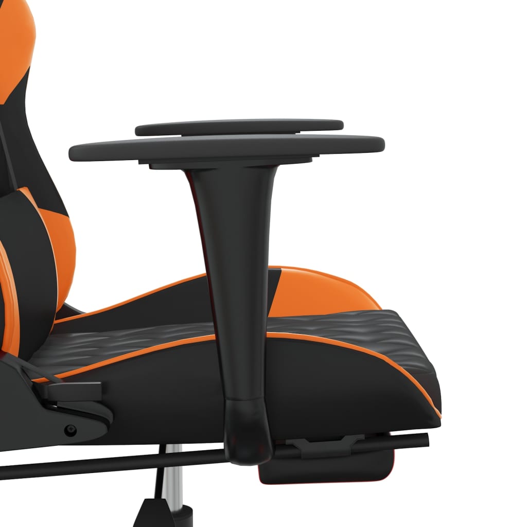 Cadeira de jogos e massagem e apoios de pés pretos e laranja