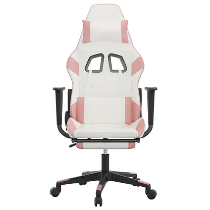 Gaming- und Massagestuhl mit weißen und rosa Fußstützen