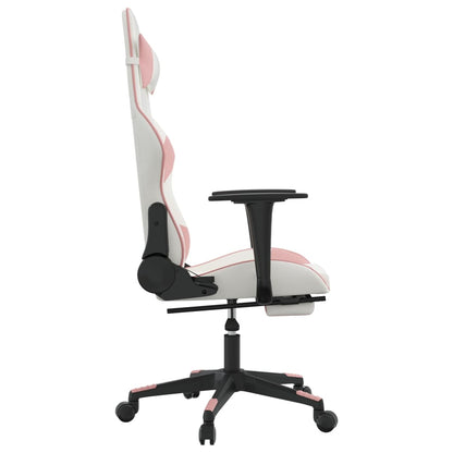 Gaming- und Massagestuhl mit weißen und rosa Fußstützen
